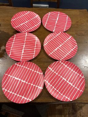 MARIMEKKO Target Magenta Pink White Modern MELAMINE Dinner Plate Set Of 6